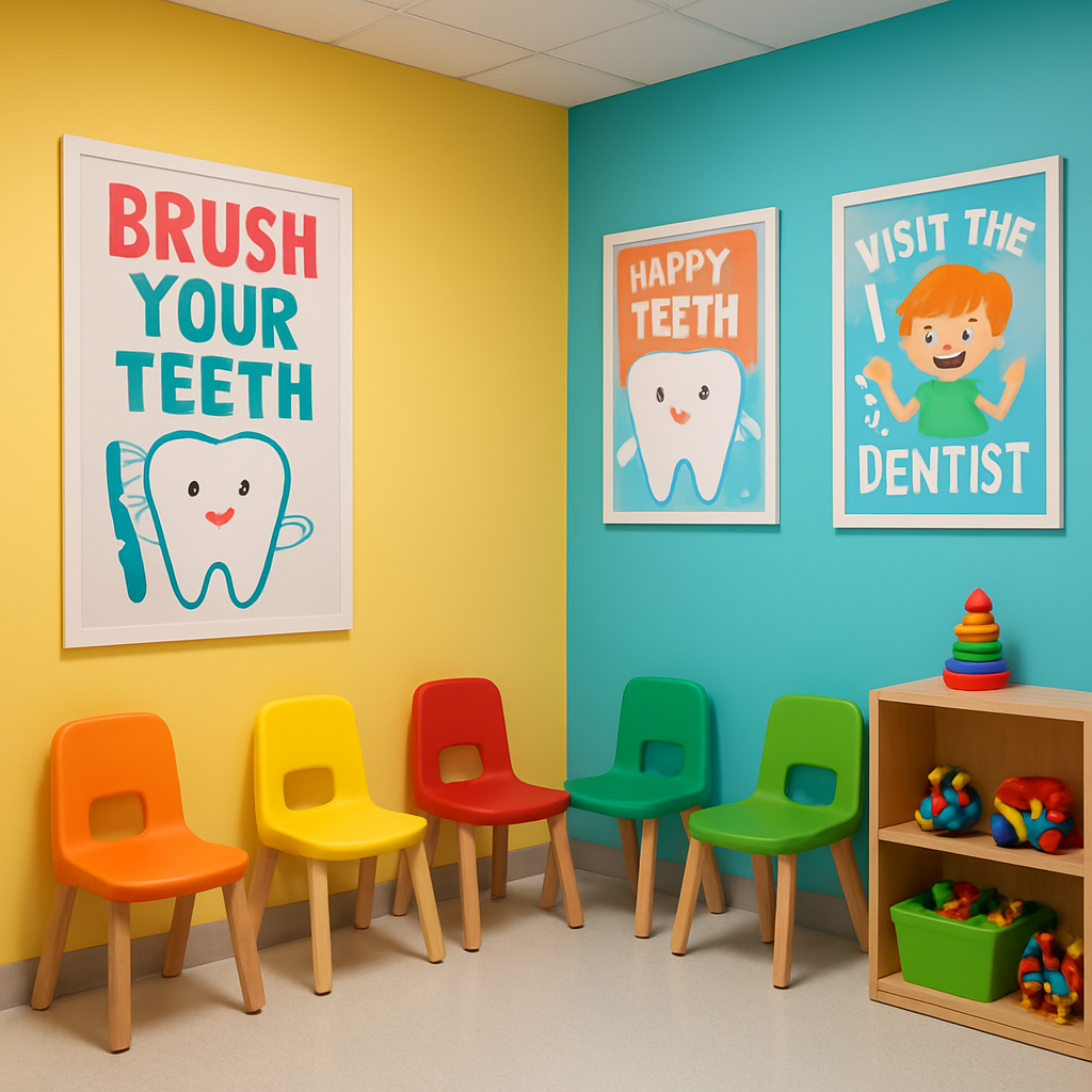 Bright, welcoming children's dental waiting area