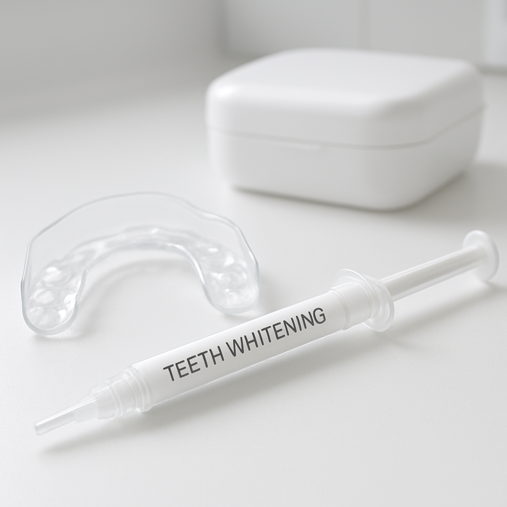 Professional teeth whitening products on a clean white surface